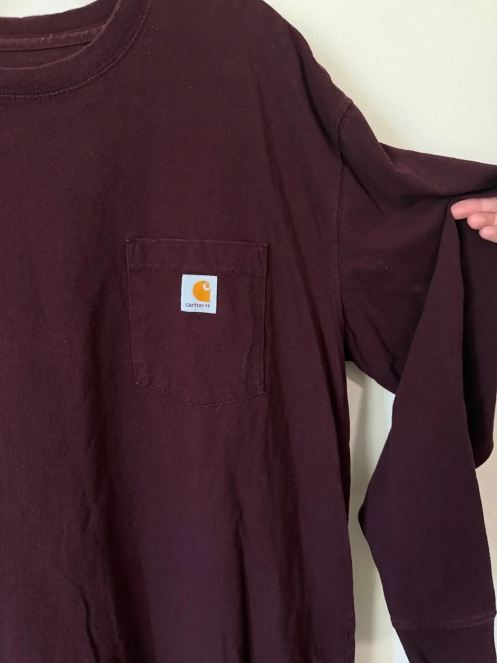 Carhartt maroon long sleeve chest pocket tee shirt size extra large 100% cotton - Picture 4 of 5